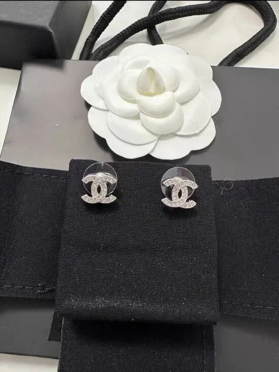Chanel Classic CC Logo Paved Stud Earrings - Picture 4 of 4
